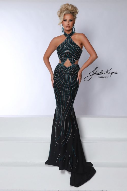 black prom dress, black prom dress with cut outs, halter dress, 2025 prom dress